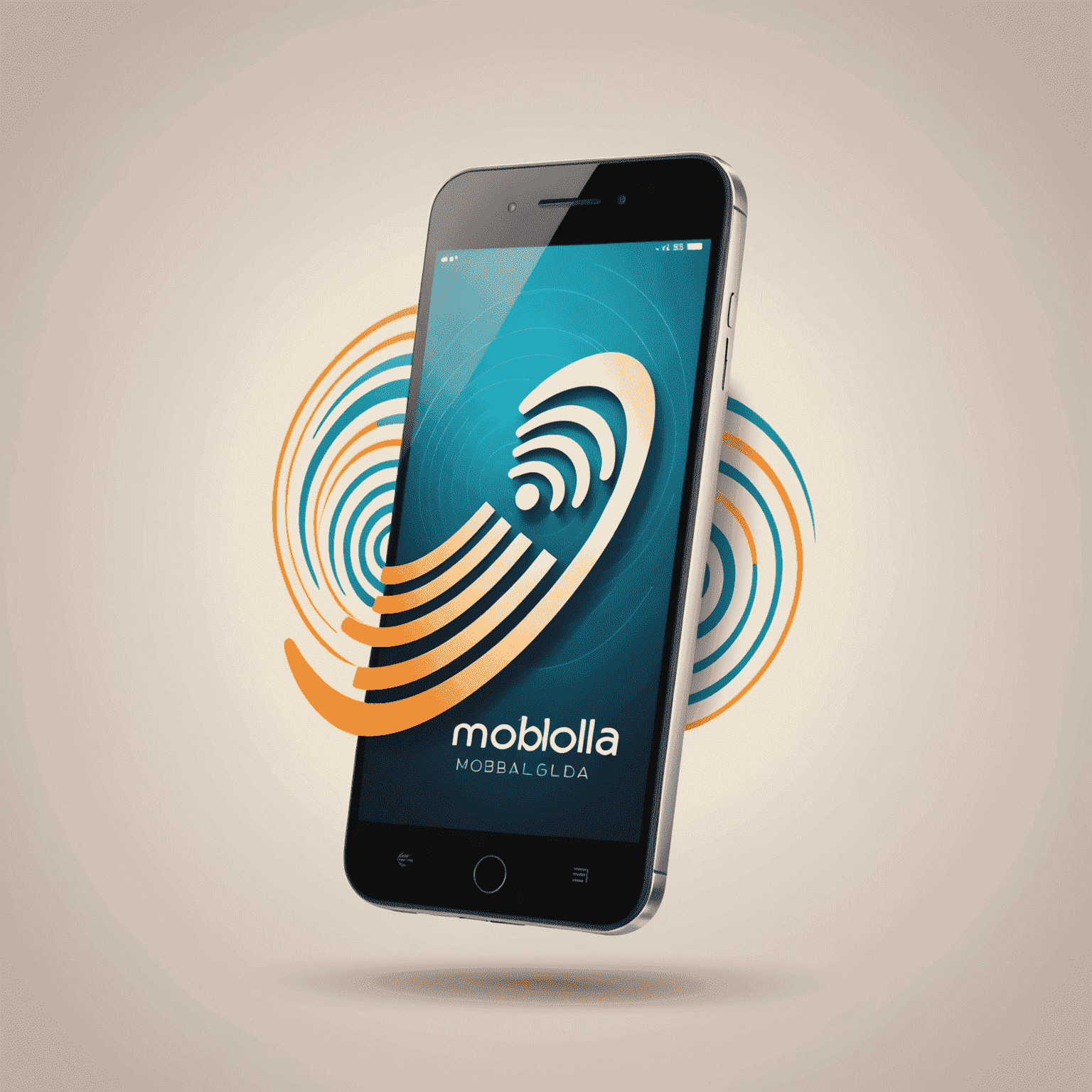 Mobibola logo featuring a stylized mobile phone with signal waves