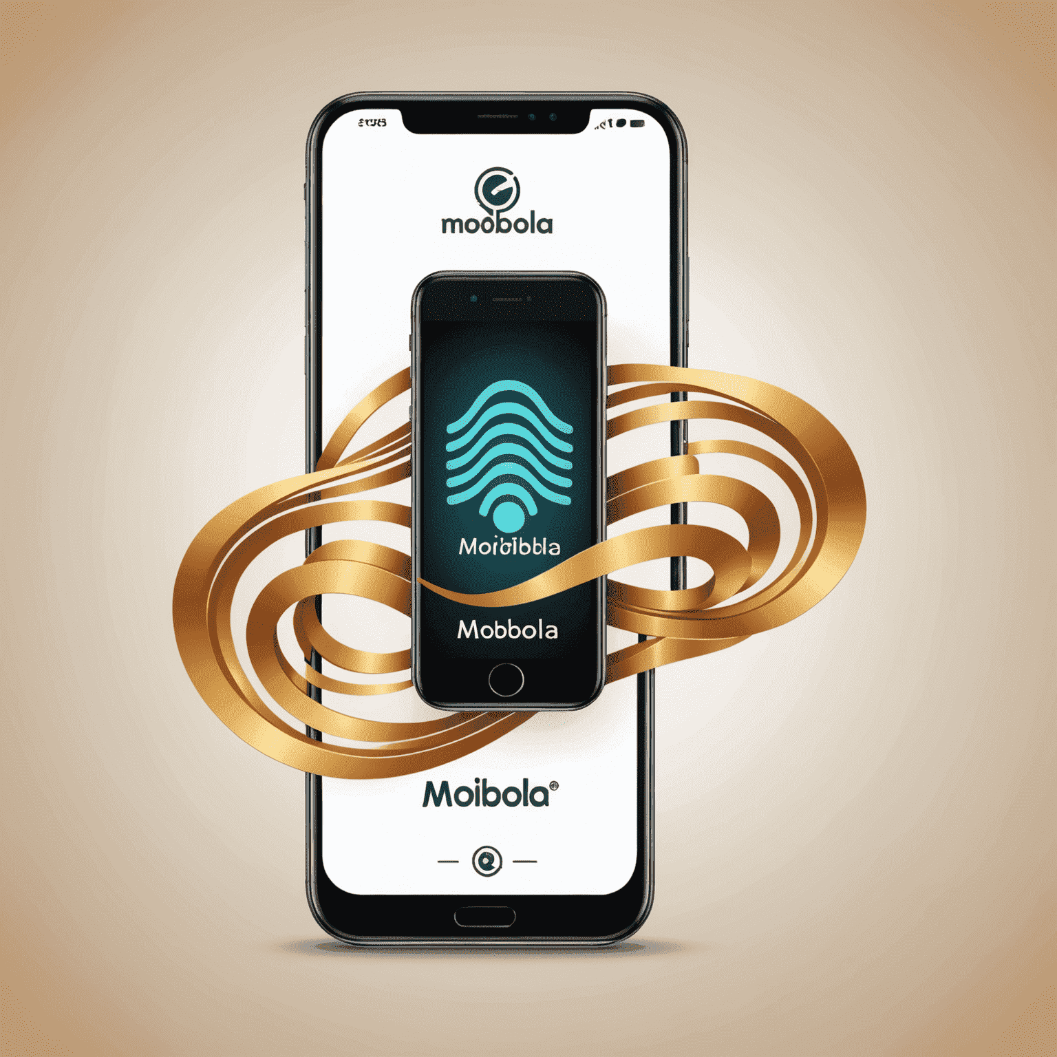 Mobibola logo featuring a stylized mobile phone with signal waves