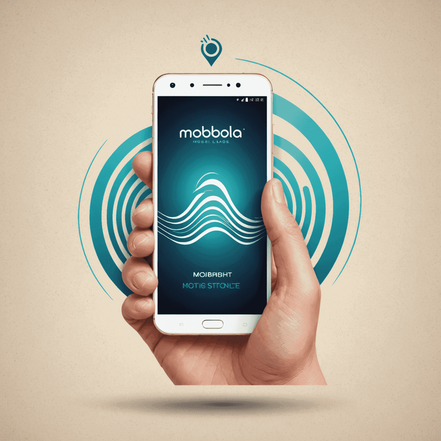 Mobibola logo featuring a stylized mobile phone with signal waves