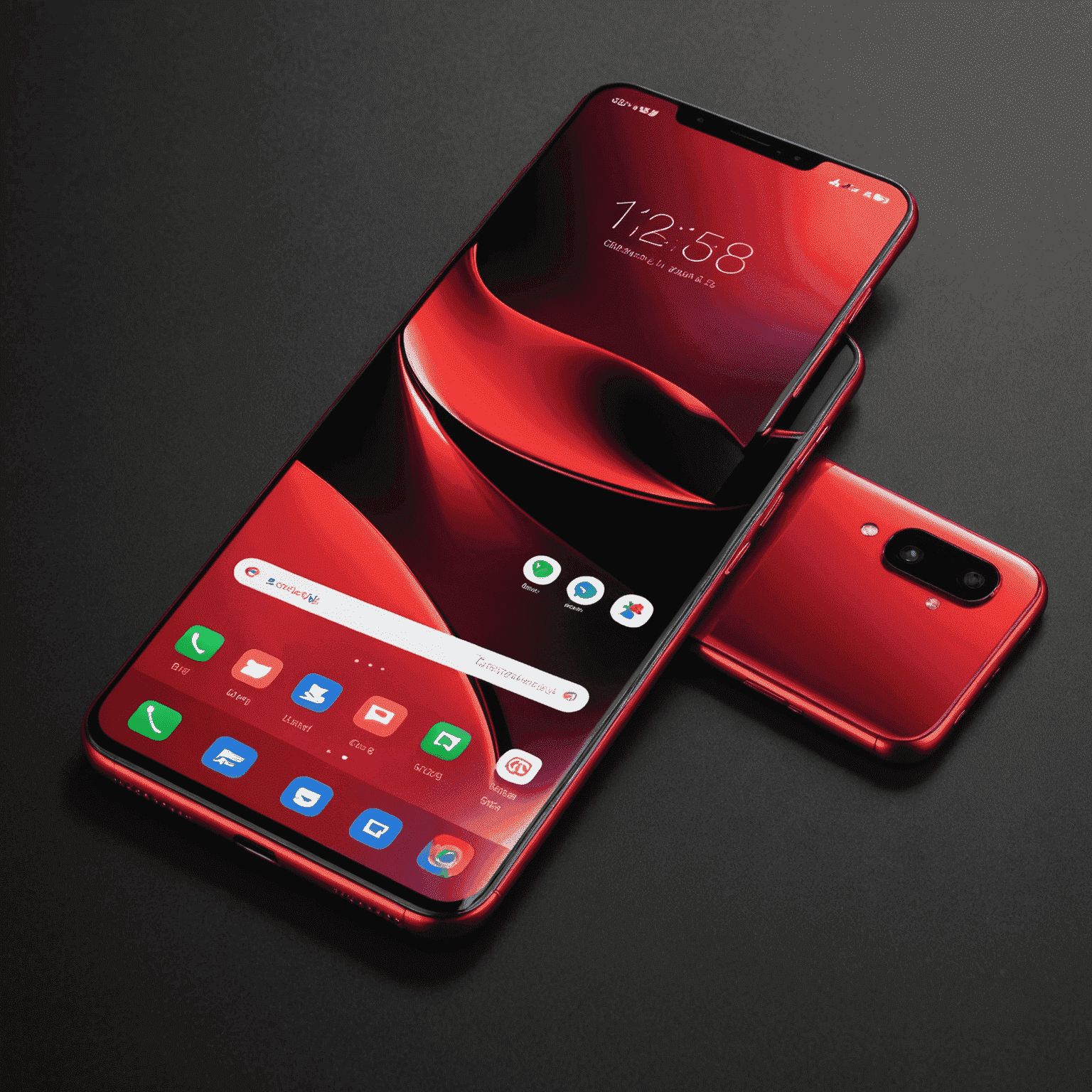 A sleek new smartphone with a large edge-to-edge display, multiple camera lenses, and a vibrant red color, showcasing the latest in mobile communication technology