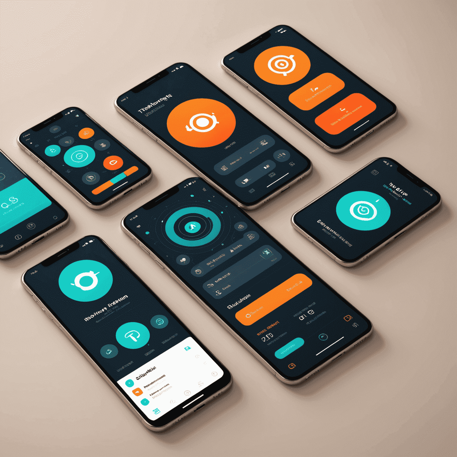 Collage of trending mobile app interfaces and icons with futuristic UI elements