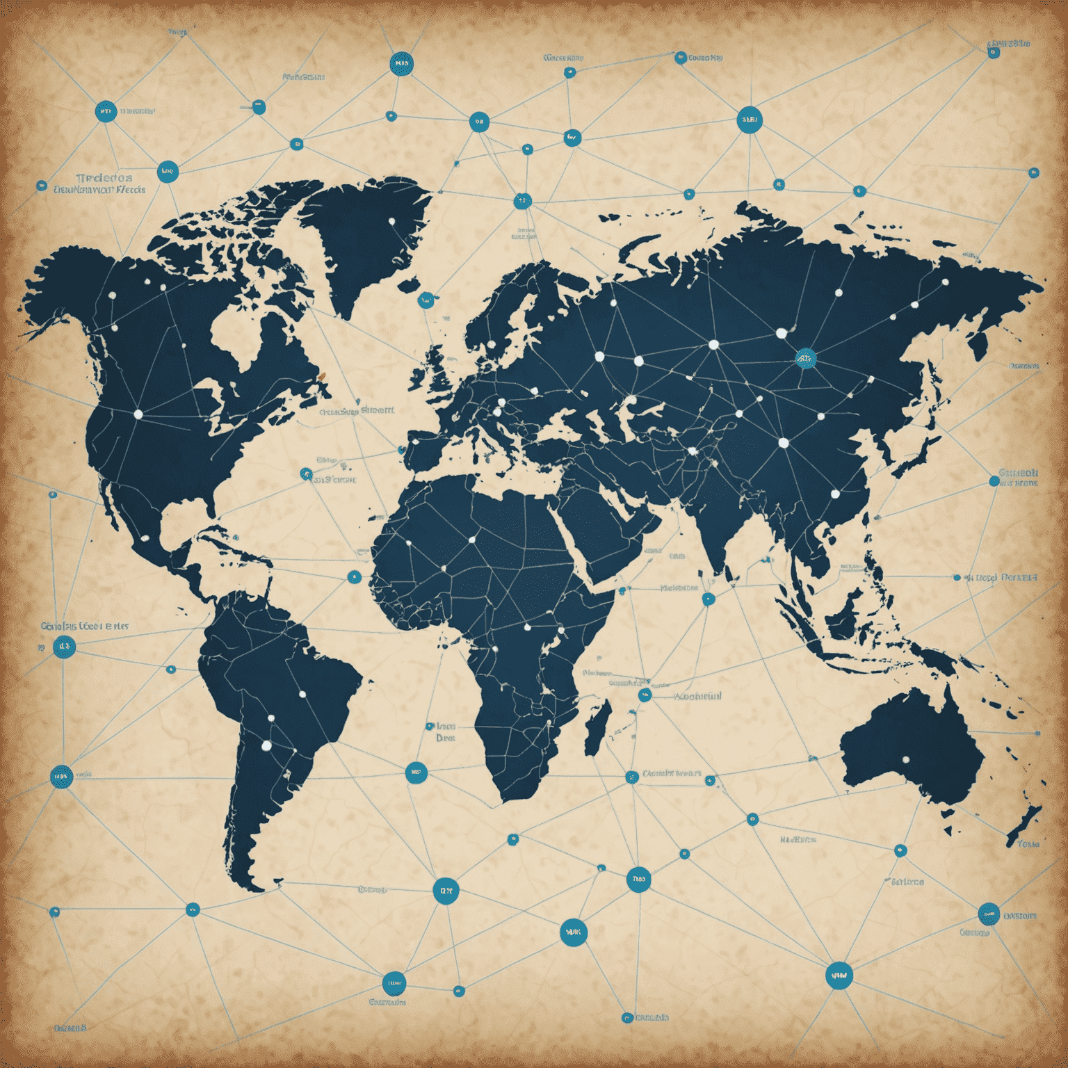 A world map with connected points, illustrating global SIM card solutions for international businesses